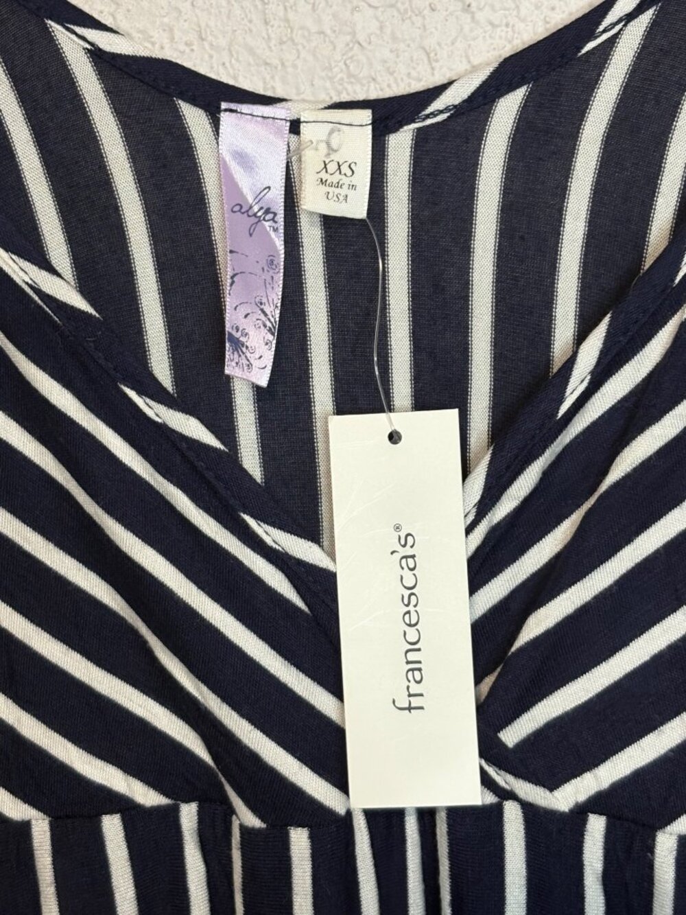 Striped Navy & White Maxi Dress With Adjustable Tie Straps XXS - Picture 7 of 12